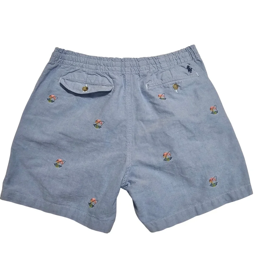 Polo Ralph Lauren Blue Oxford Embroidered Nautical Sailboat Shorts Men's Medium